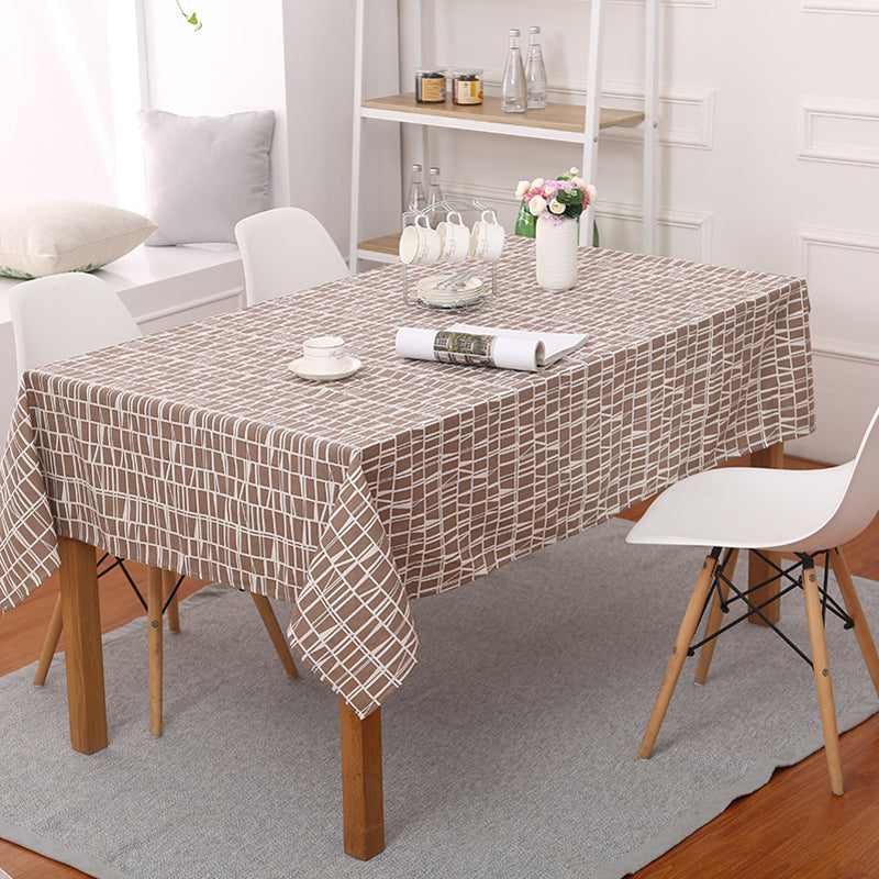 Brown Abstract Plaid Pattern Cotton Linen Tablecloth