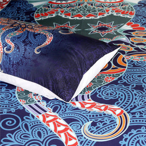 Blue 3-Piece Bohemian Octopus Print Duvet Cover Set