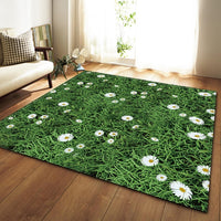 Wild Green Grass Daisy Print Area Rug Floor Mat