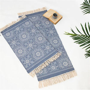 Woven Blue Floral Mandala Pattern Accent Throw Rug
