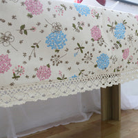 Blue / Pink Hyacinth Floral Pattern Tablecloth w/ Lace