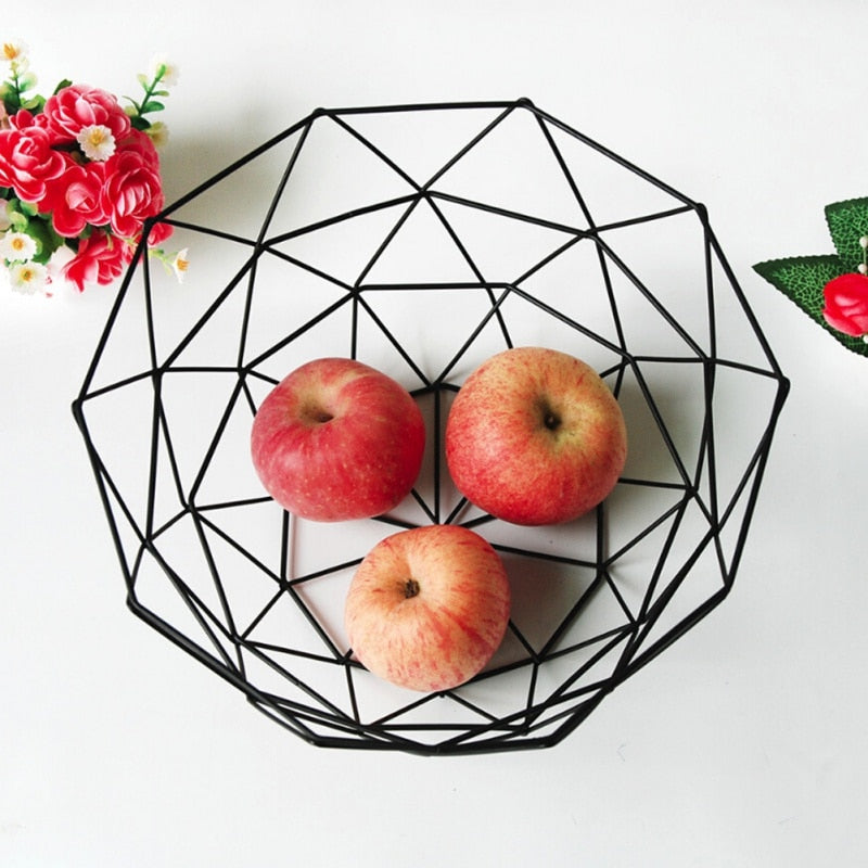 Black Geometric Metal Wire Fruit Basket Bowl