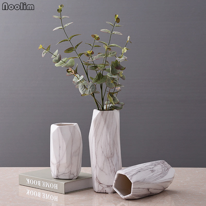 White Marble Ceramic Abstract Geometric Flower Vase