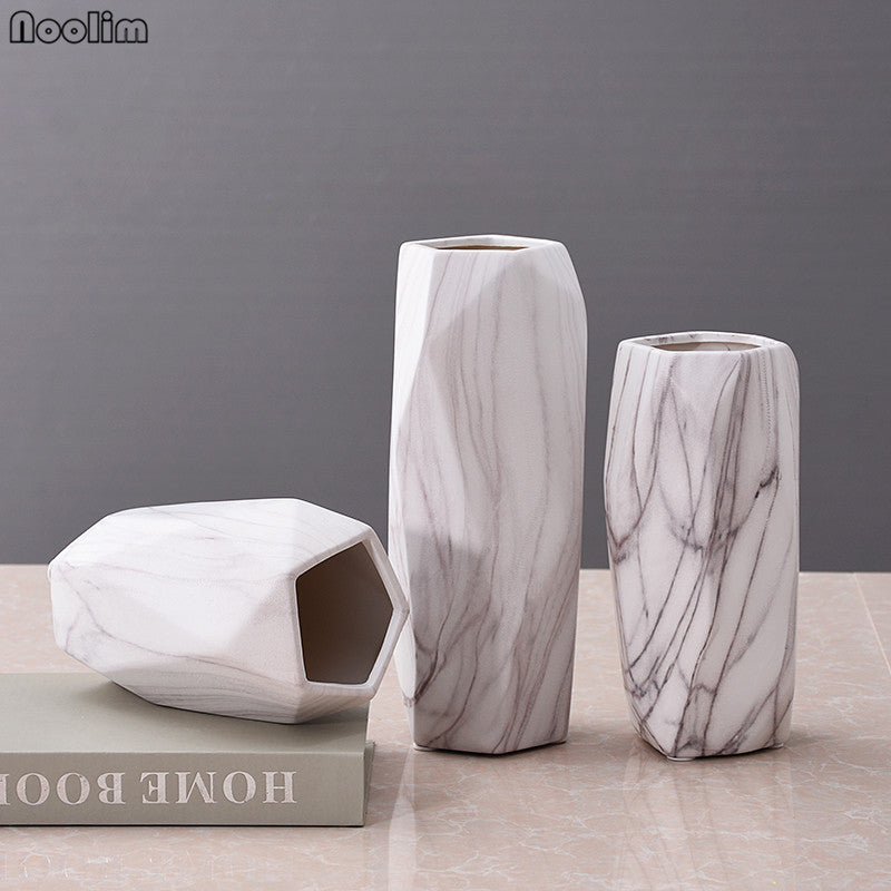 White Marble Ceramic Abstract Geometric Flower Vase