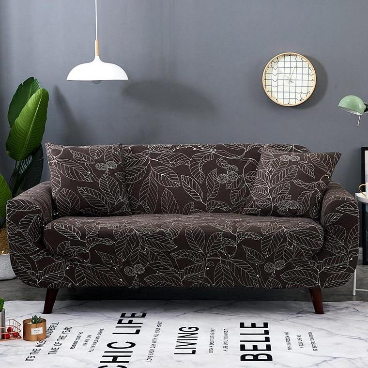 Dark Brown Leaf Pattern Sofa Couch Cover