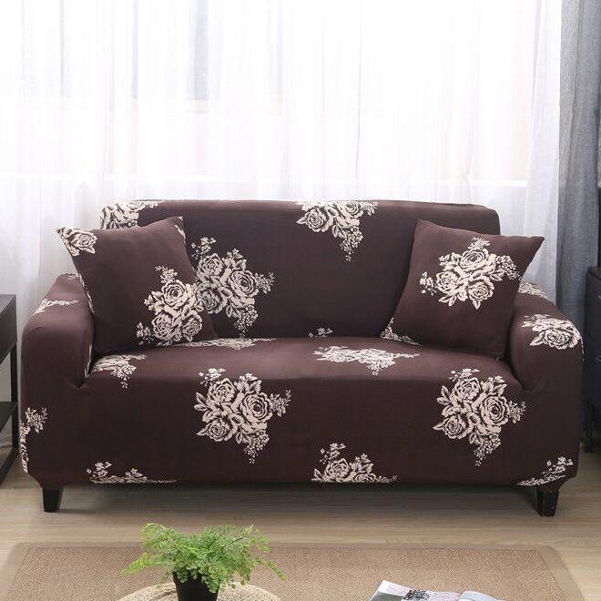 ** 3-Seat Brown Floral Rose Pattern Sofa Couch Cover