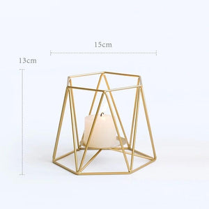 Gold Geometric Angled Hexagon Metal Wire Candle Holder