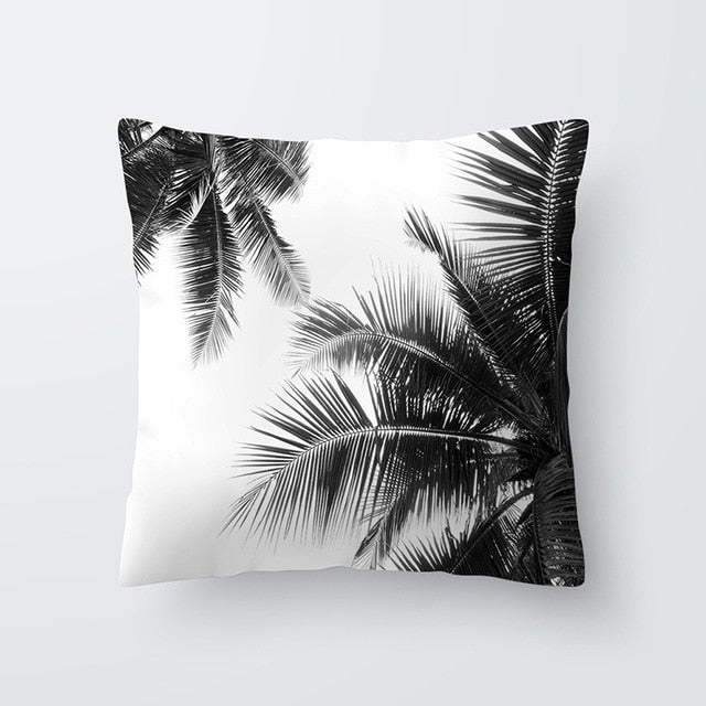 17" Black Tropical Palm Leaf Print Microfiber Pillow Cover