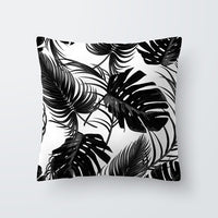 17" Black Tropical Palm Leaf Print Microfiber Pillow Cover