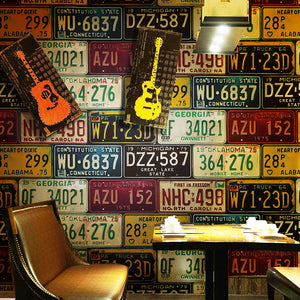 Retro Car License Plate Pattern Vinyl Wallpaper