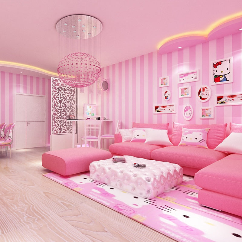 Traditional Simple Girl's Pink Striped Wallpaper