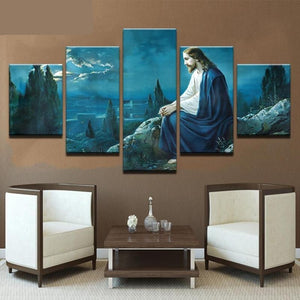 5-Piece Christian Jesus Mount of Olives Canvas Wall Art
