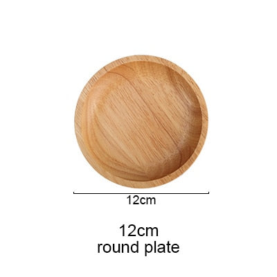 Round Natural Rubber Wood Dinner / Food Tray Plate