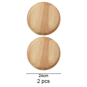 Round Natural Rubber Wood Dinner / Food Tray Plate