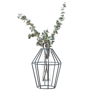 Black Geometric Metal Wire Glass Flower Vase