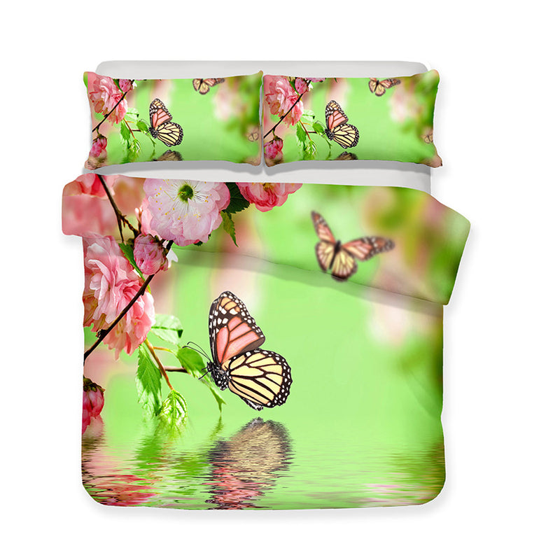 2/3-Piece Colorful Flower Butterfly Print Duvet Cover Set