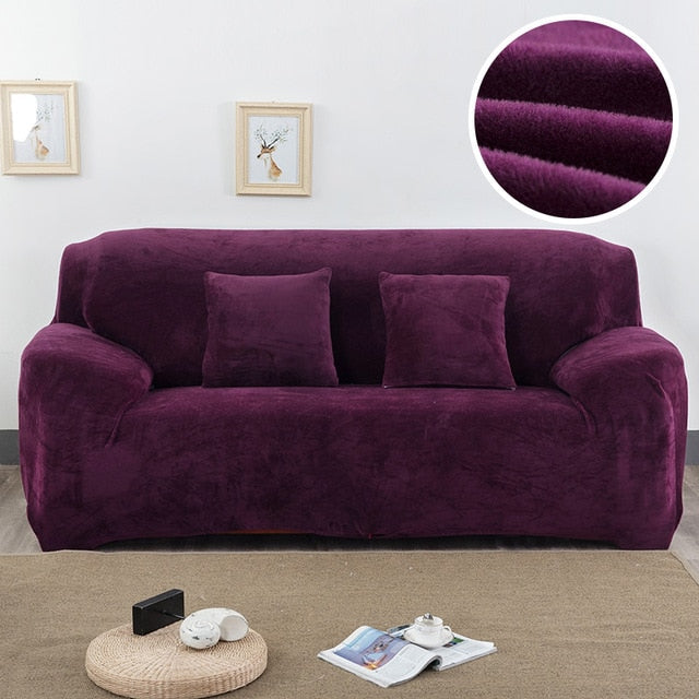 Solid-Color Plush Velvet Elastic Sofa Couch Cover