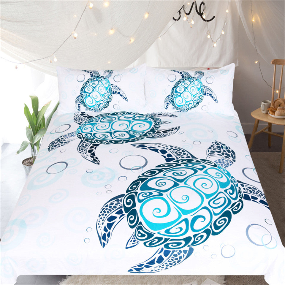 White 3-Piece Native Pattern Sea Turtle Duvet Cover Set