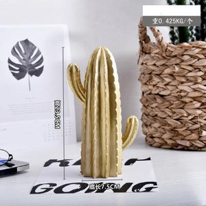 White / Gold Contemporary Resin Cactus Sculpture