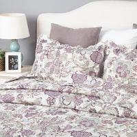 White 2/3-Piece Floral Pattern Quilt Bedspread Coverlet Set