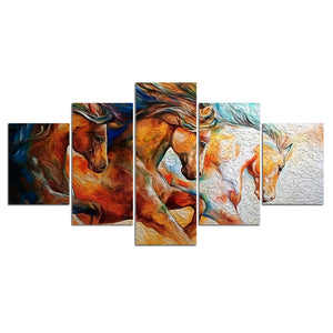 5-Piece Abstract Running Wild Horses Canvas Wall Art
