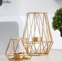 Gold Geometric Convex Hexagon Metal Wire Candle Holder
