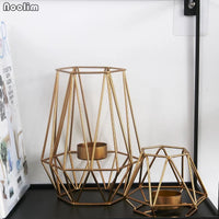 Gold Geometric Convex Hexagon Metal Wire Candle Holder