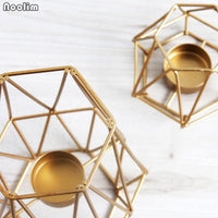 Gold Geometric Convex Hexagon Metal Wire Candle Holder