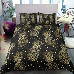 Black 2/3-Piece Gold Pineapple Pattern Duvet Cover Set