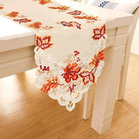 Embroidered Fall Leaves Thanksgiving Table Runner