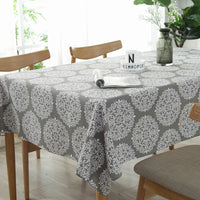White Floral Medallion Pattern Cotton Linen Tablecloth