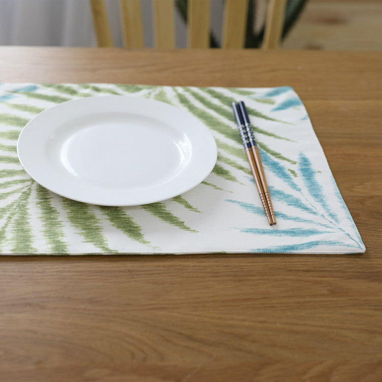 4-Piece Blue / Green Palm Leaf Pattern Table Placemat Set