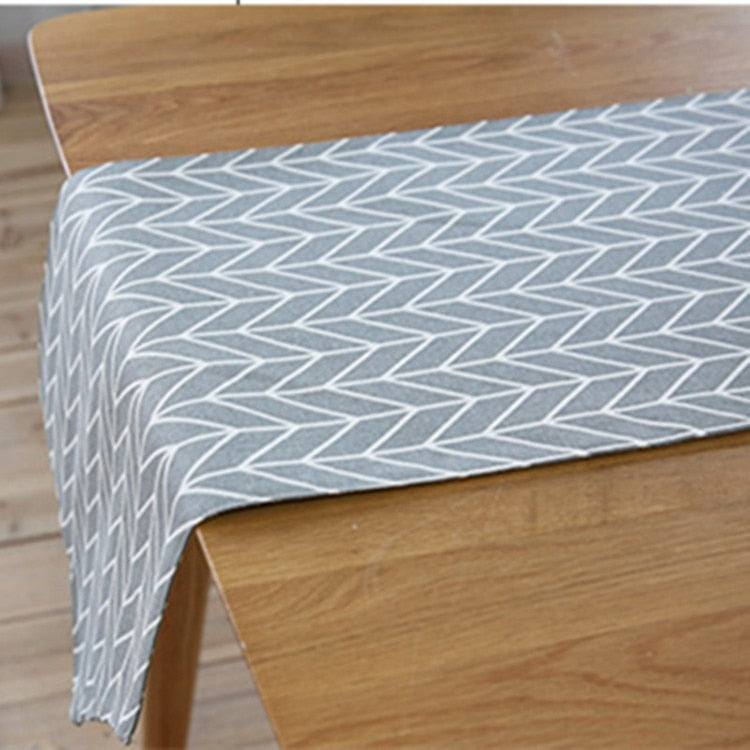Gray Geometric Arrow Pattern Cotton Linen Table Runner