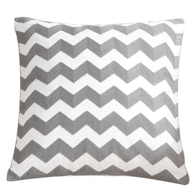 18" Gray Embroidered Geometric Throw Pillow Cover