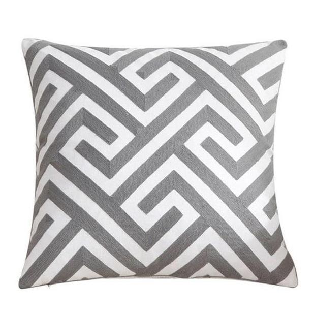 18" Gray Embroidered Geometric Throw Pillow Cover