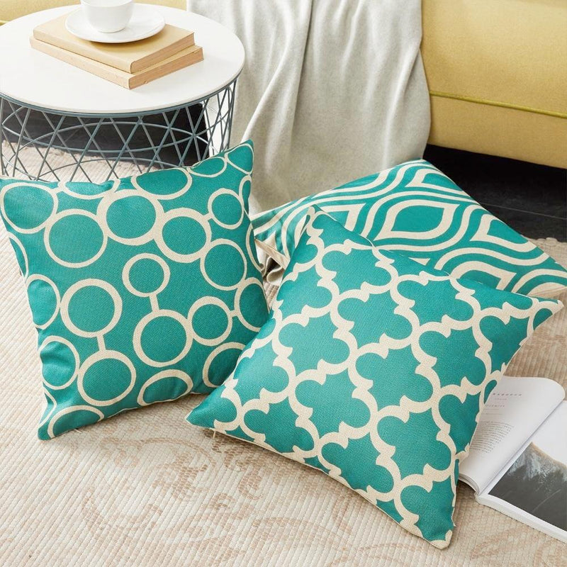Teal Turquoise Geometric Pattern Pillow Cushion Cover