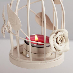 Vintage Ivory Metal Bird Cage Tealight Candle Holder