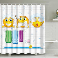 Kids Bathing Cartoon Emoji Bathroom Shower Curtain