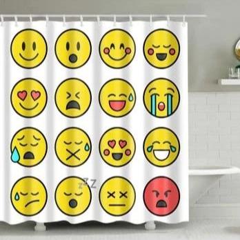 Kids Cartoon Emoji Print Bathroom Shower Curtain