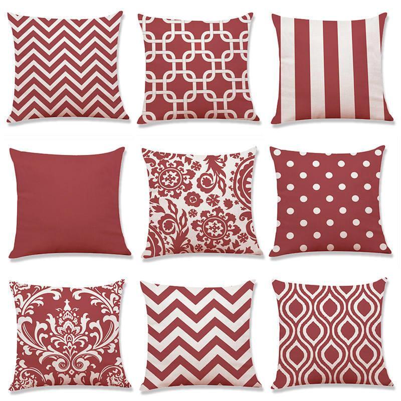 18" Red Geometric Pattern Throw Pillow Cover