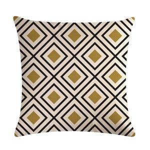 18" Black / Gold Geometric Line Pattern Throw Pillow Cover