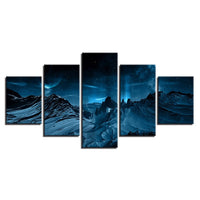 5-Piece Dark Blue Mountain Aurora Canvas Wall Art