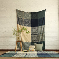Blue / Green Knitted Bohemian Panel Tapestry Sofa Throw Cover