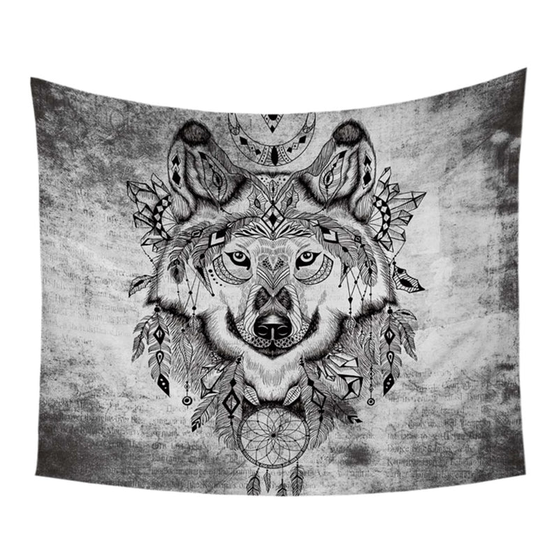 Black & White Tribal Wolf Wall Tapestry