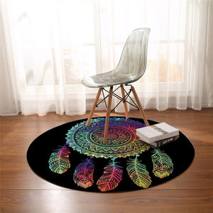 Round Black Rainbow Dreamcatcher Floor Mat Rug