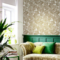 Gold Metallic Tropical Fern Leaf Pattern Wallpaper