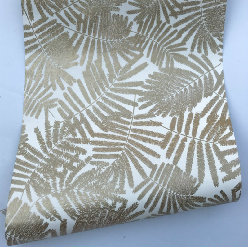 Gold Metallic Tropical Fern Leaf Pattern Wallpaper