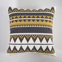 18" Yellow / Gray Embroidered Geometric Stripe Pillow Cover