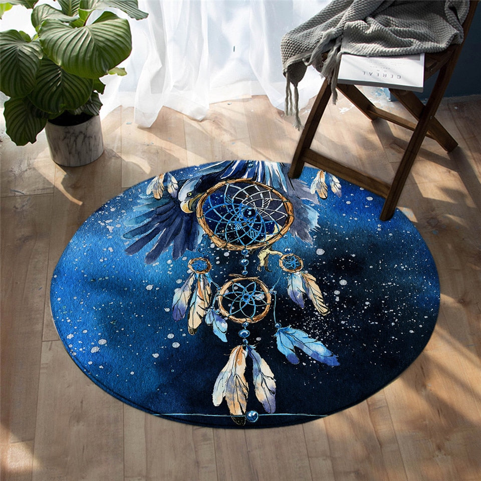 Round Blue Galaxy Dreamcatcher Floor Mat Rug