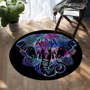 Round Black Bohemian Elephant Floor Mat Rug